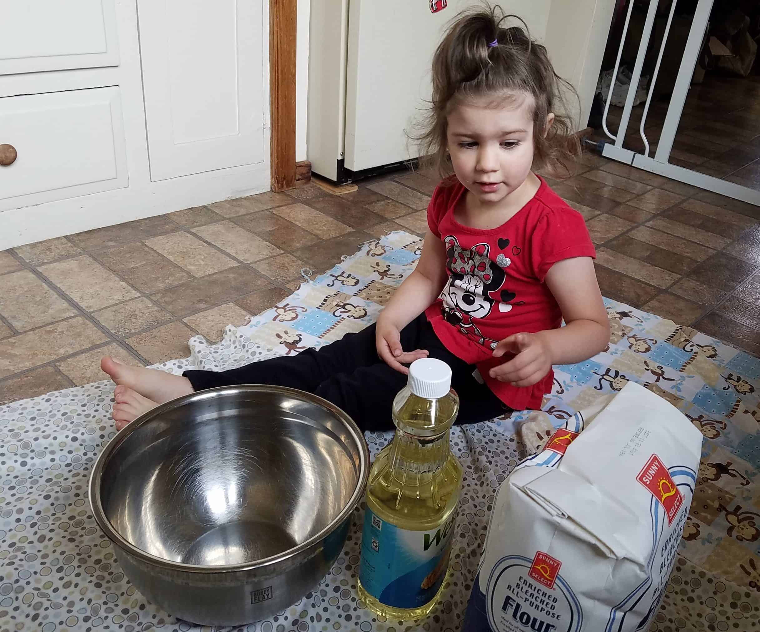 ingredients to make DIY sensory cloud dough aromatherapy for kids