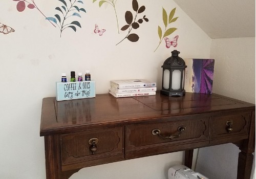 sewing table and backdrop