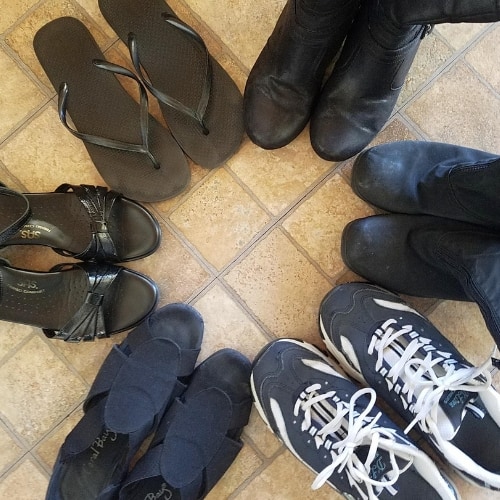 six pairs of shoes