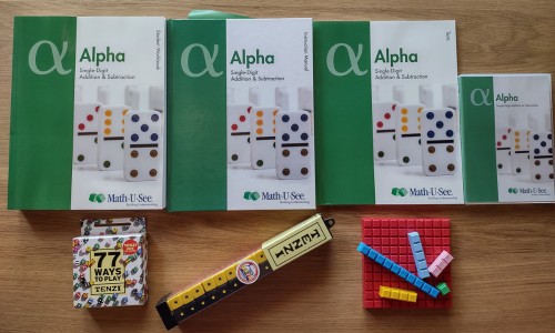 Alpha Math-U-See textbooks and Tenzi game